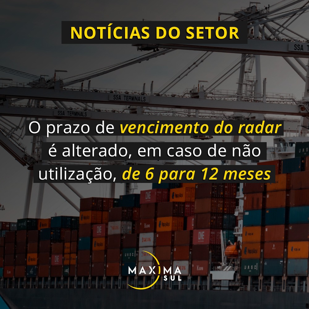 O prazo de vencimento do RADAR é alterado, em caso de não utilização, de 6 para 12 meses